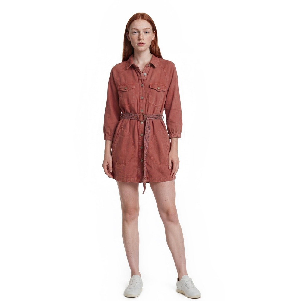 Pilcro Shorts Romper Women's Size Medium Rust‎ Linen Blend Balloon Sleeve Belted
